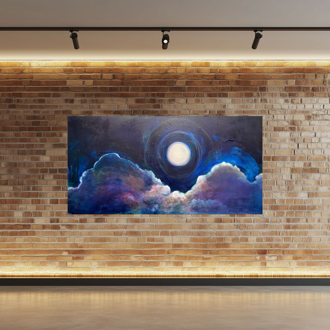 Atabey — original acrylic painting by Guillo Pérez 3 exploring the Taíno moon goddess through mythic figurative expressionism. Psychological and spiritual subject matter. Available for collectors worldwide. Marcolina's Fine Arts Gallery. $7,500. Payment plans available.