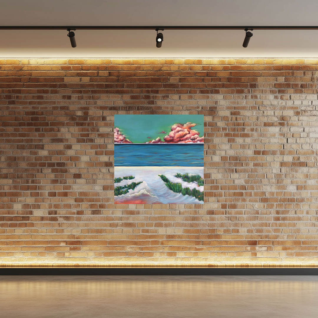 Day Dream Clouds, acrylic painting by Elizabeth Fontaine-Barr, Marcolina's Fine Arts Gallery, Tampa, Florida on brick wall.