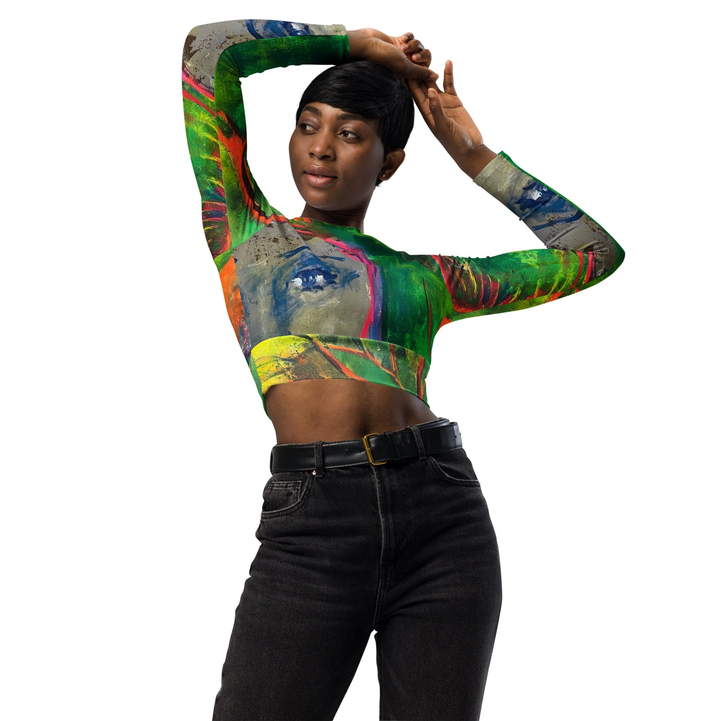 "Parakeet" long-sleeve crop top