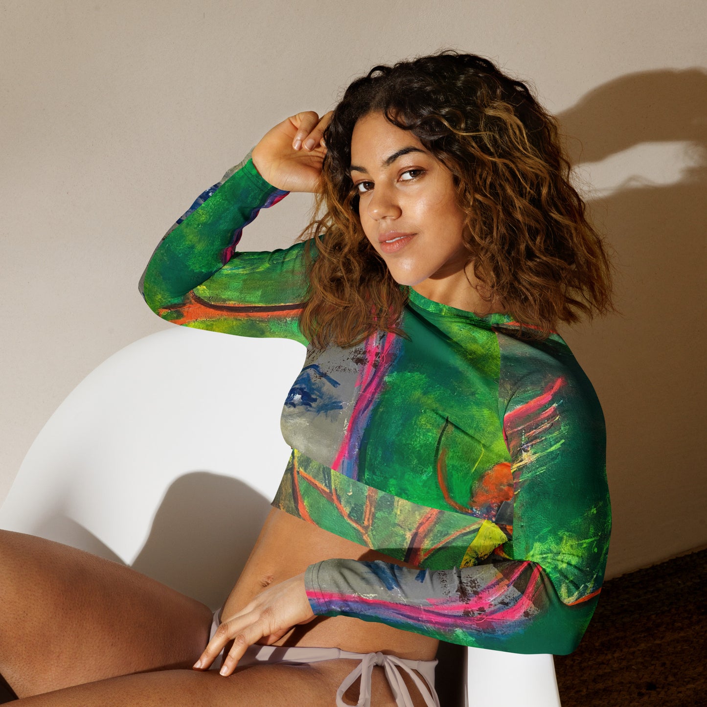"Parakeet" long-sleeve crop top