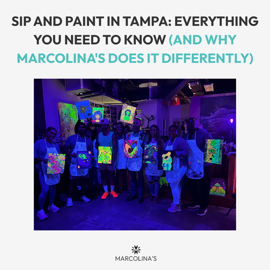 Private sip and paint event Tampa — Neon Nights experience by Marcolina's Fine Arts Gallery