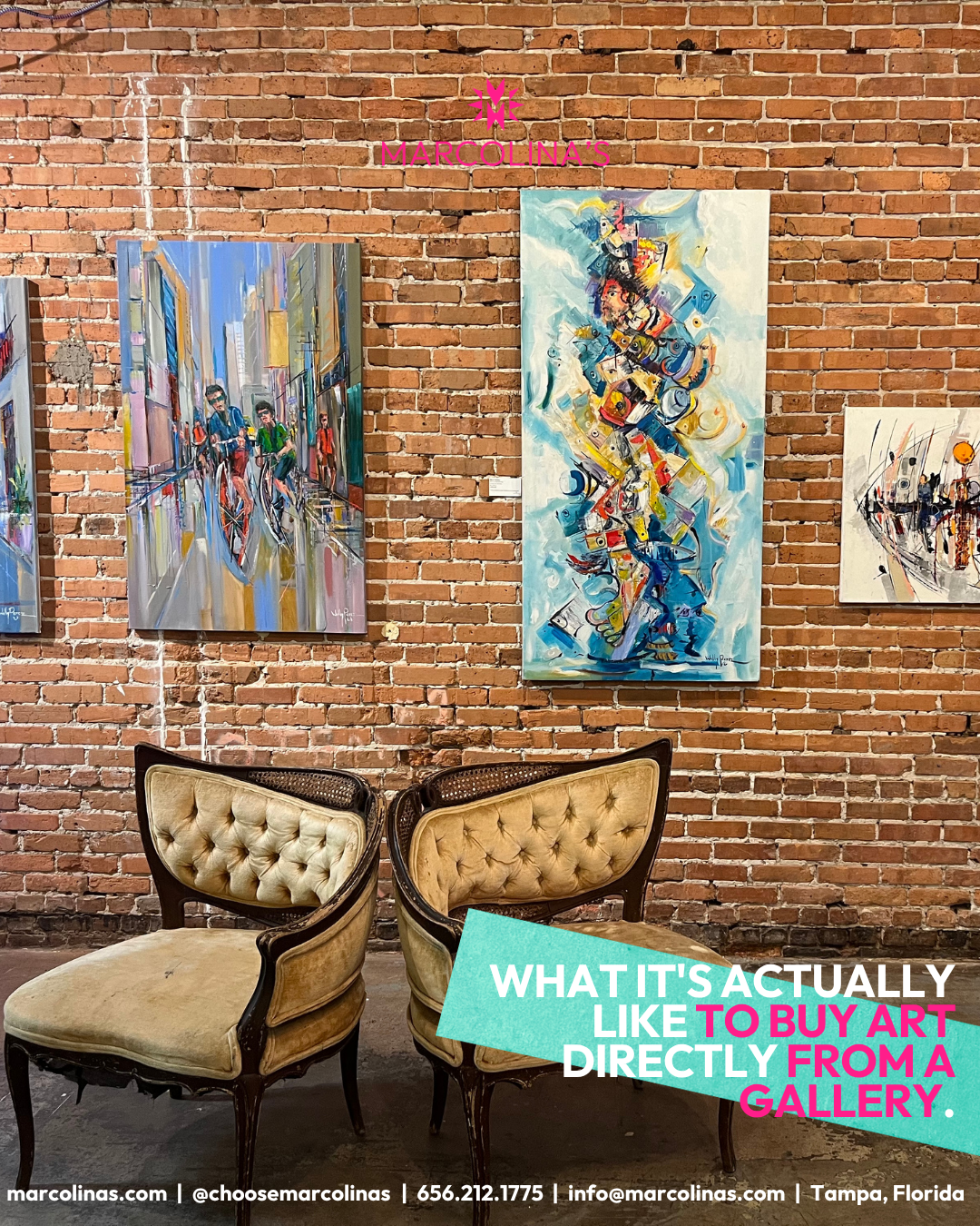 View of Marcolina's Fine Arts Gallery showing original paintings by Willy Pérez, Tampa, Florida