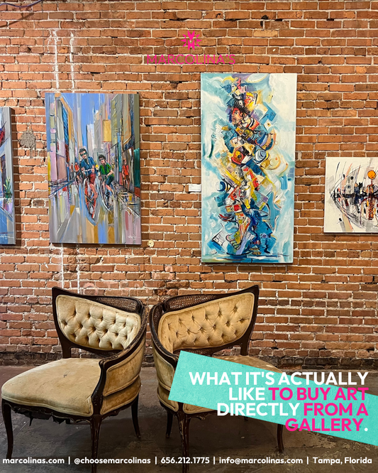 View of Marcolina's Fine Arts Gallery showing original paintings by Willy Pérez, Tampa, Florida
