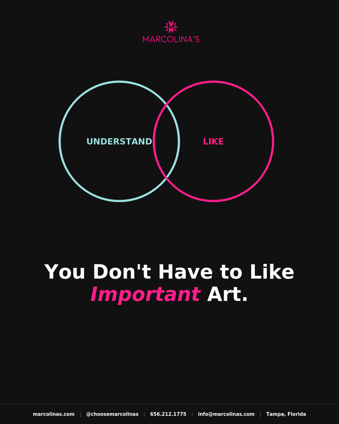 You don't have to like important art, Marcolina's Fine Arts Gallery Journal cover