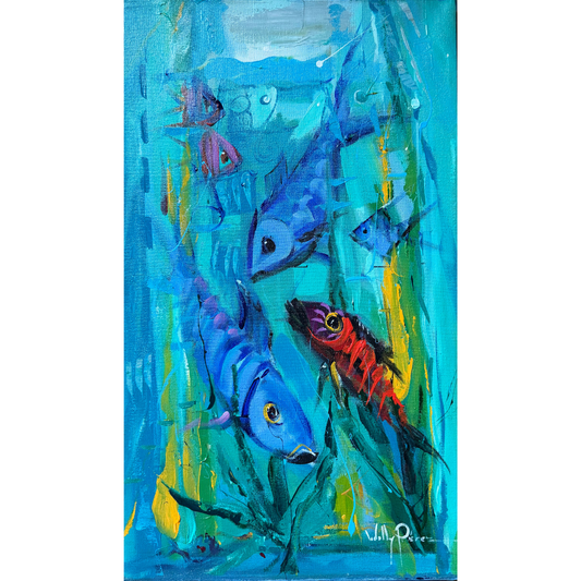 Acuario II, acrylic painting by Willy Pérez, Marcolina's Fine Arts Gallery, Tampa, Florida