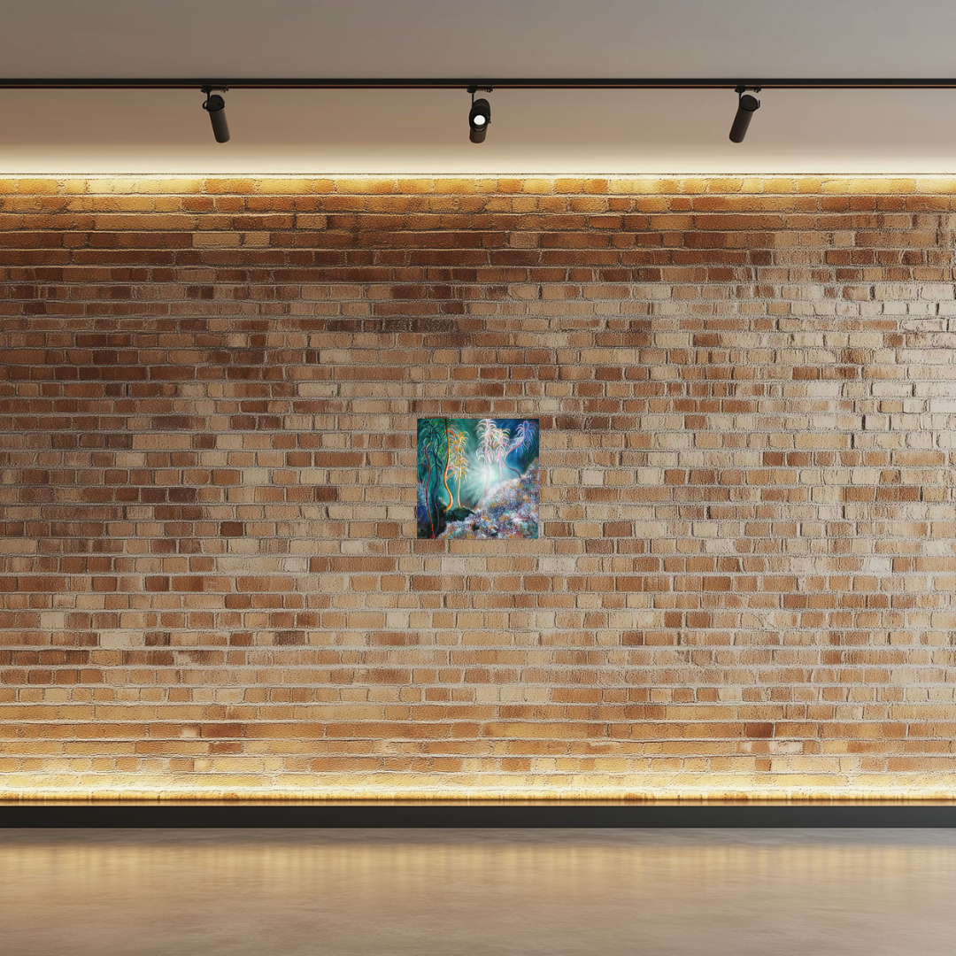 Ambient Beauty, acrylic painting by Elizabeth Fontaine-Barr, Marcolina's Fine Arts Gallery, Tampa, Florida on brick wall.