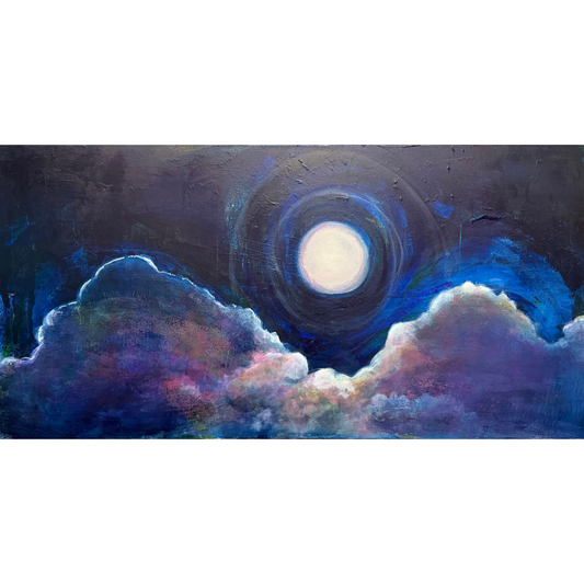 Atabey by Guillo Pérez III is a contemporary acrylic moon painting inspired by Taíno goddess energy. View and collect in Tampa.