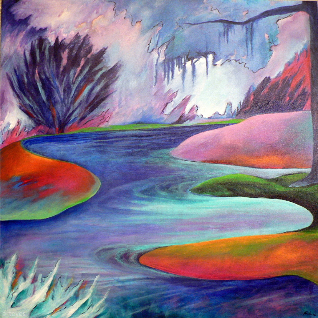Blue Bayou, acrylic painting by Elizabeth Fontaine-Barr, Marcolina's Fine Arts Gallery, Tampa, Florida