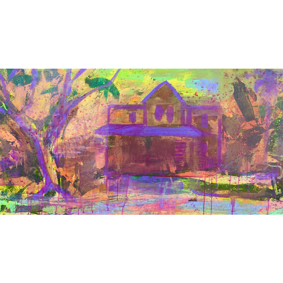 It’s Dawn’s First Light” oil painting by Guillo Perez 3 featuring a glowing horizon, rich textures, and expressive palette-knife strokes of a South Tampa Victorian home.