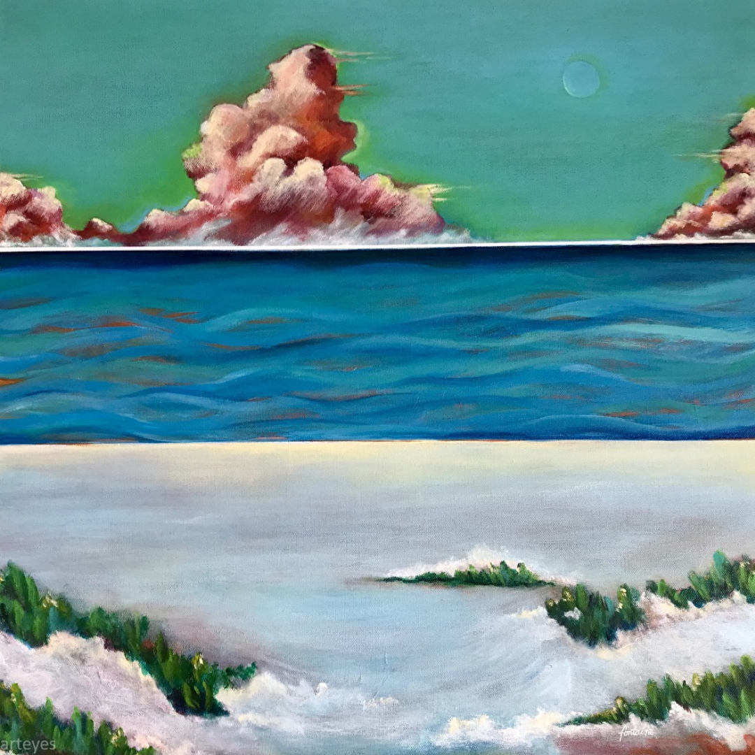 Day Dreams Clouds 2, acrylic painting by Elizabeth Fontaine-Barr, Marcolina's Fine Arts Gallery, Tampa, Florida