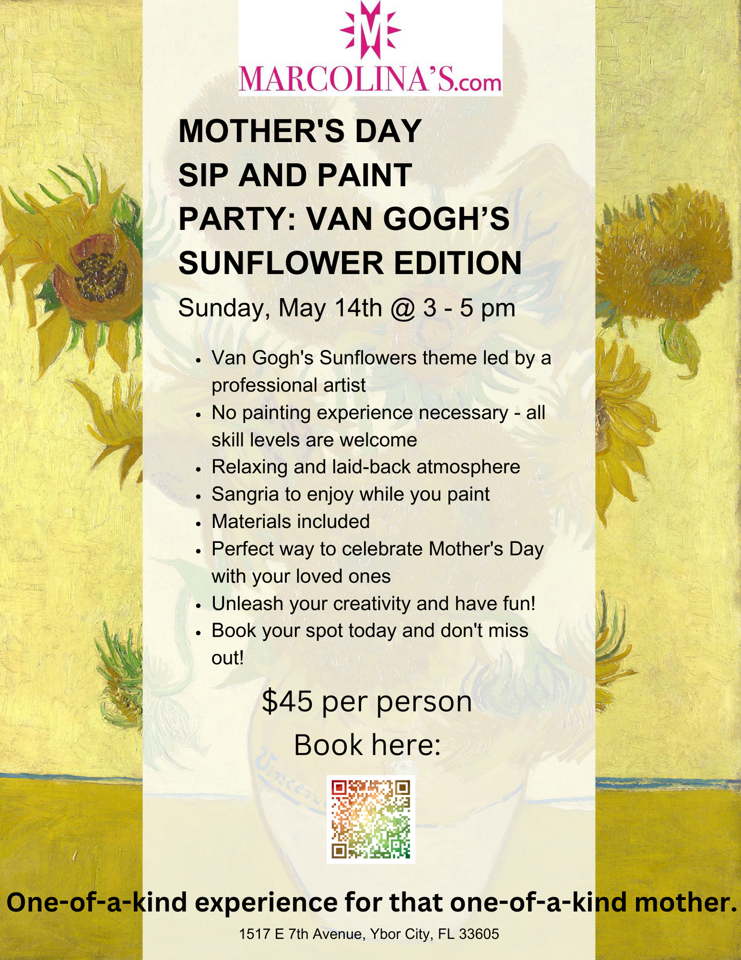 Mother's Day Sip and Paint Party: Van Gogh's Sunflowers Edition