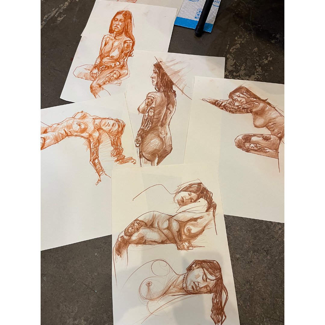 Figure drawing artwork created at Marcolina's Fine Arts Gallery Tampa life drawing with live model