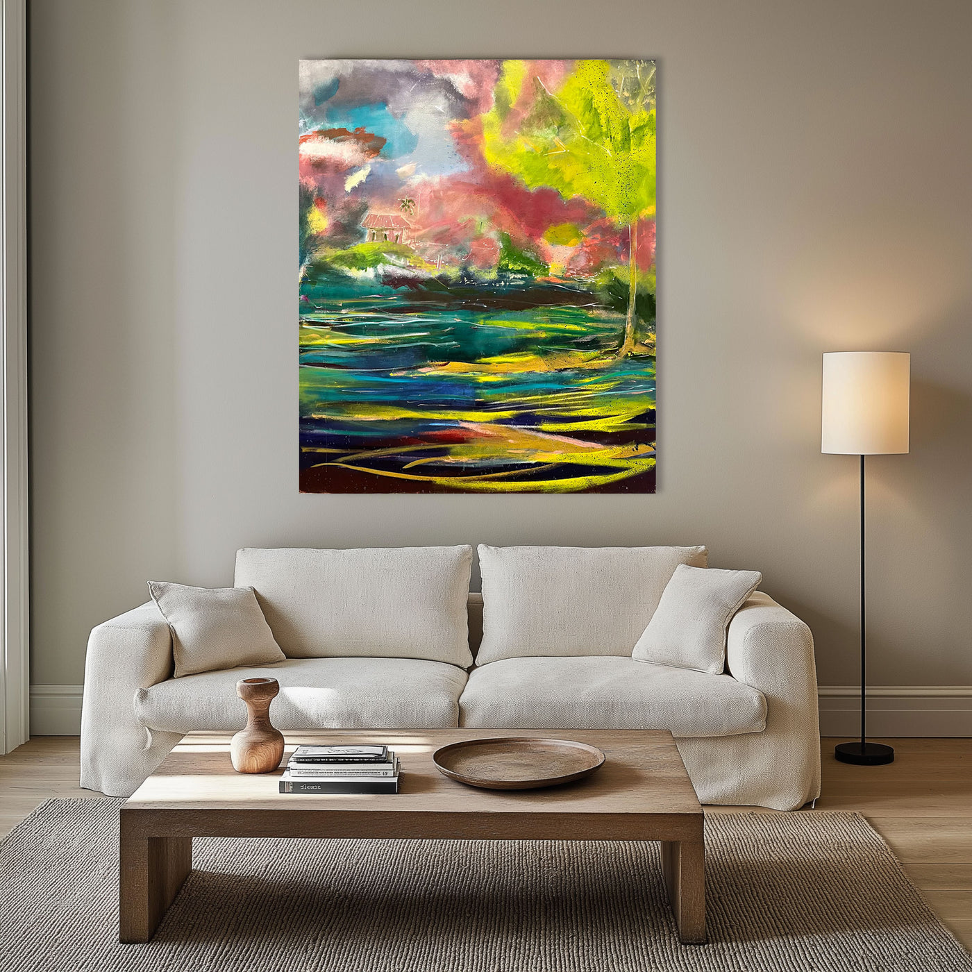 Home of the Brave by Guillo Pérez 3 shown in living room — original oil painting available at Marcolina's Fine Arts Gallery Tampa
