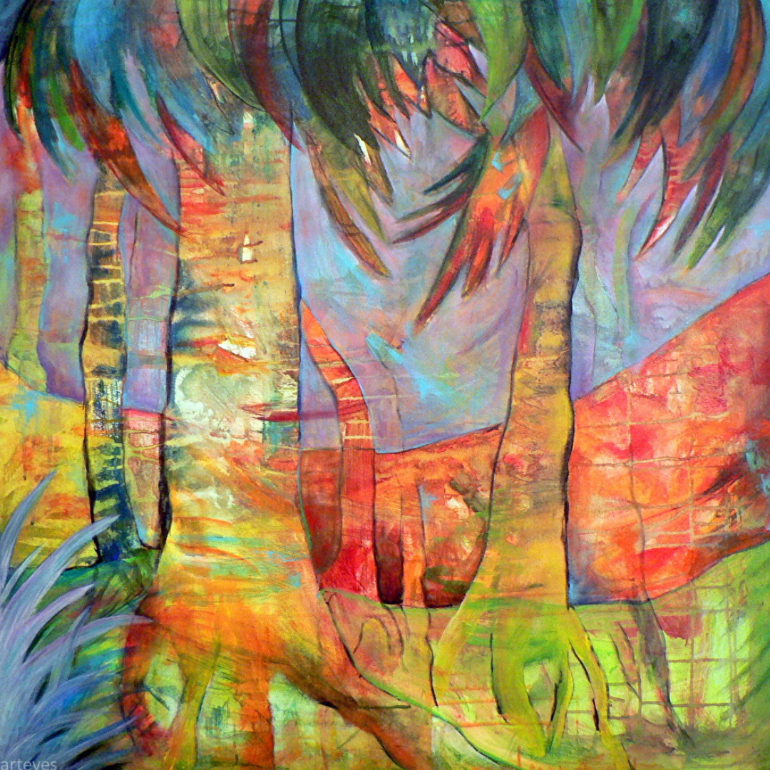 Palm Jungle, acrylic painting by Elizabeth Fontaine-Barr, Marcolina's Fine Arts Gallery, Tampa, Florida